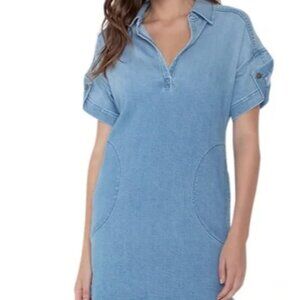 Parker Smith Denim Dress Collar Frayed Hem with Pockets XXS